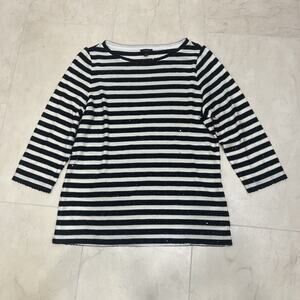 NWOT Talbots Sz Large L Sweater Black & White Sequins Striped 3/4 Sleeve